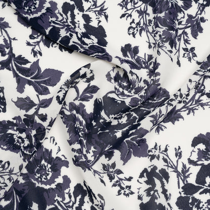 Viscose Georgette Print by The Reformation - Navy Blue and Off White Floral - Deadstock