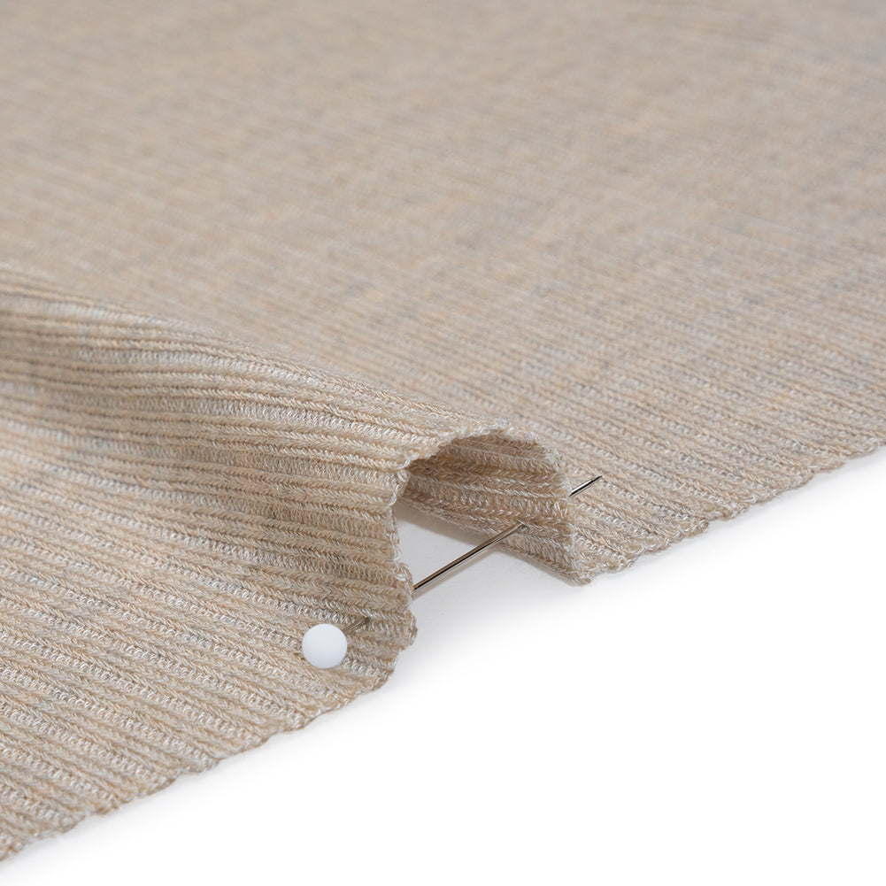 Stretch Tencel Rib Knit - Heathered Wheat Tan - Designer Deadstock - Detail