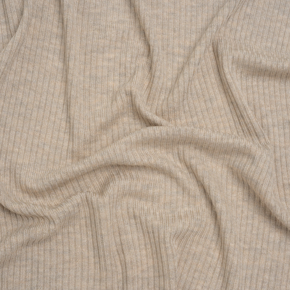 Stretch Tencel Rib Knit - Heathered Wheat Tan - Designer Deadstock