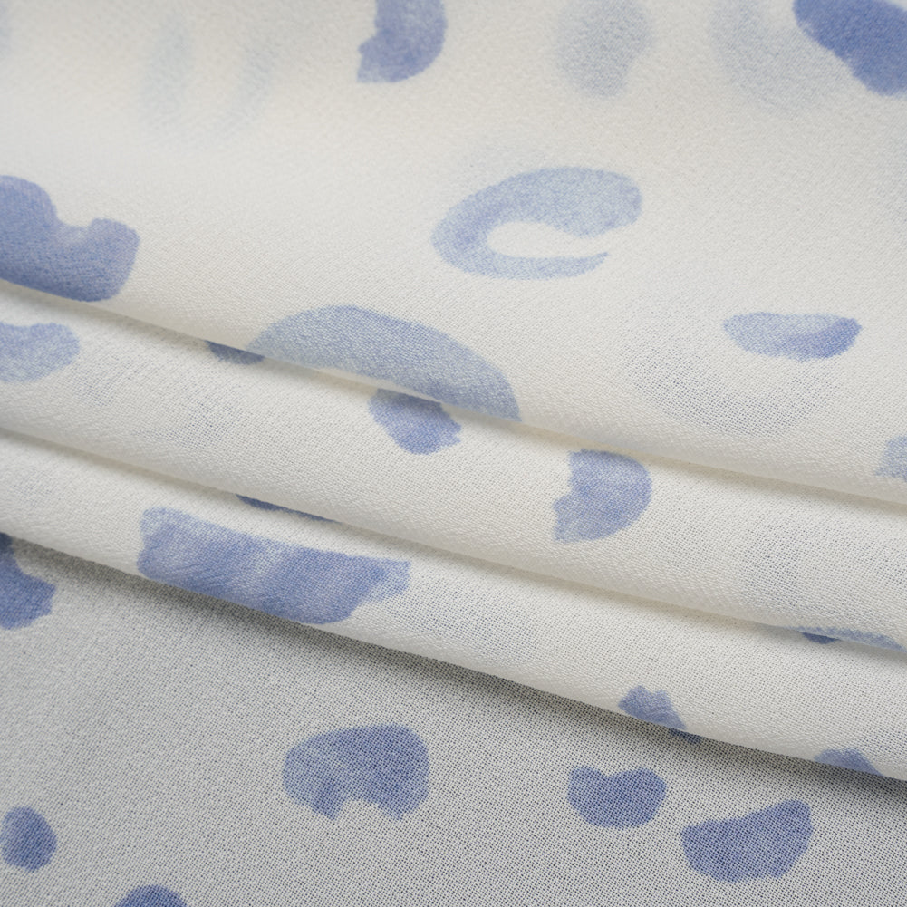 Viscose Georgette Print by The Reformation - Lilac Blue and Off White Painterly Doodles - Deadstock - Folded