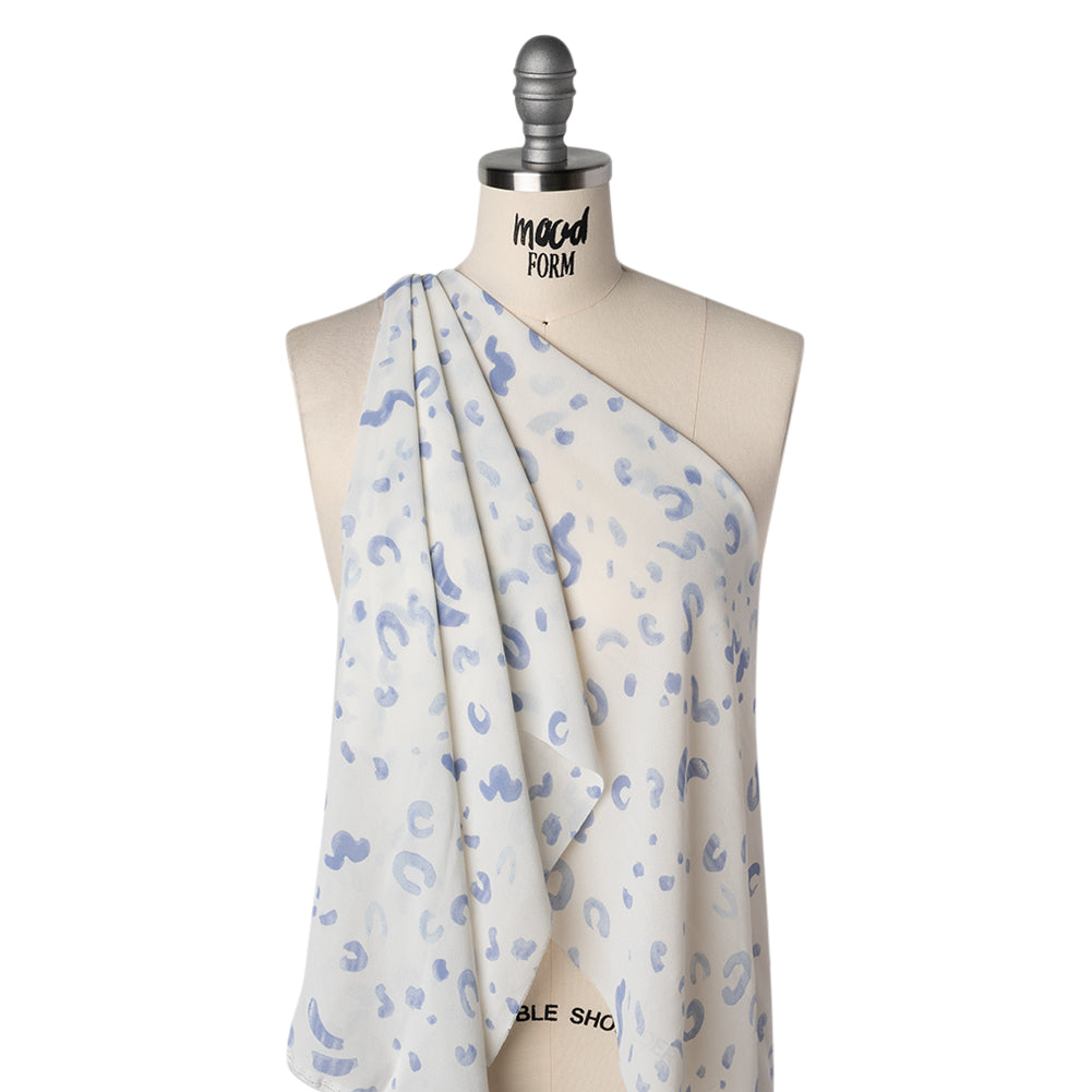 Viscose Georgette Print by The Reformation - Lilac Blue and Off White Painterly Doodles - Deadstock - Drape