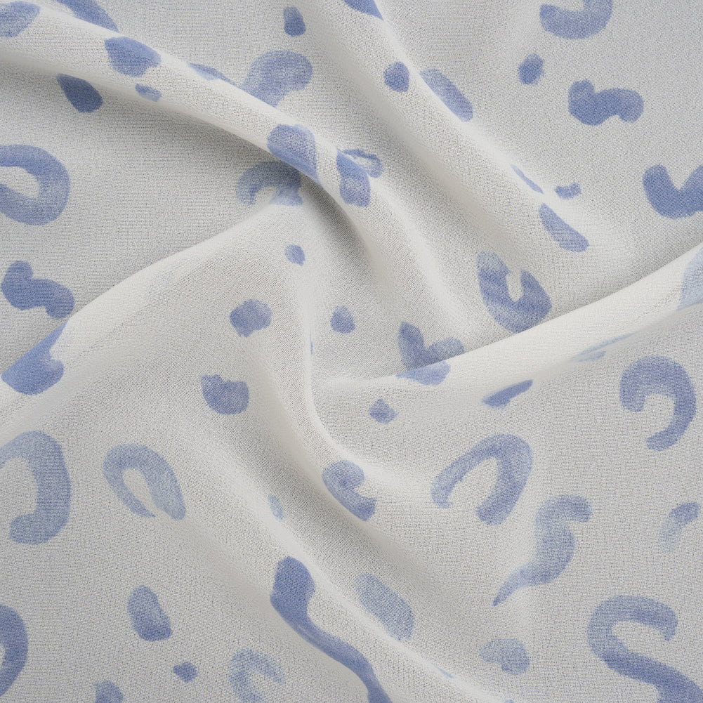 Viscose Georgette Print by The Reformation - Lilac Blue and Off White Painterly Doodles - Deadstock