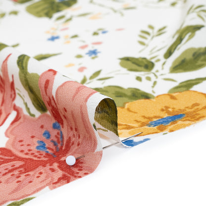 Viscose Georgette Print - Marigold Yellow, Salmon Pink and Sapphire Blue Floral - Designer Deadstock