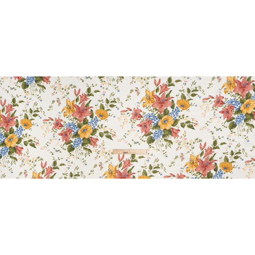 Viscose Georgette Print - Marigold Yellow, Salmon Pink and Sapphire Blue Floral - Designer Deadstock - Full