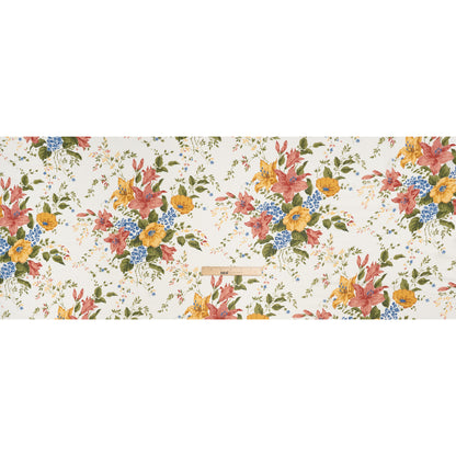 Viscose Georgette Print - Marigold Yellow, Salmon Pink and Sapphire Blue Floral - Designer Deadstock