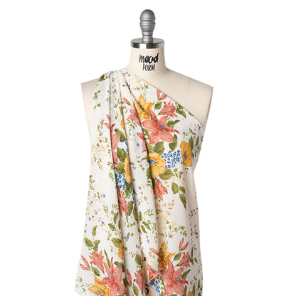 Viscose Georgette Print - Marigold Yellow, Salmon Pink and Sapphire Blue Floral - Designer Deadstock