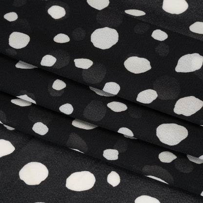 Viscose Georgette Print - Midnight Black and Soft White Uneven Speckled Spots - Designer Deadstock