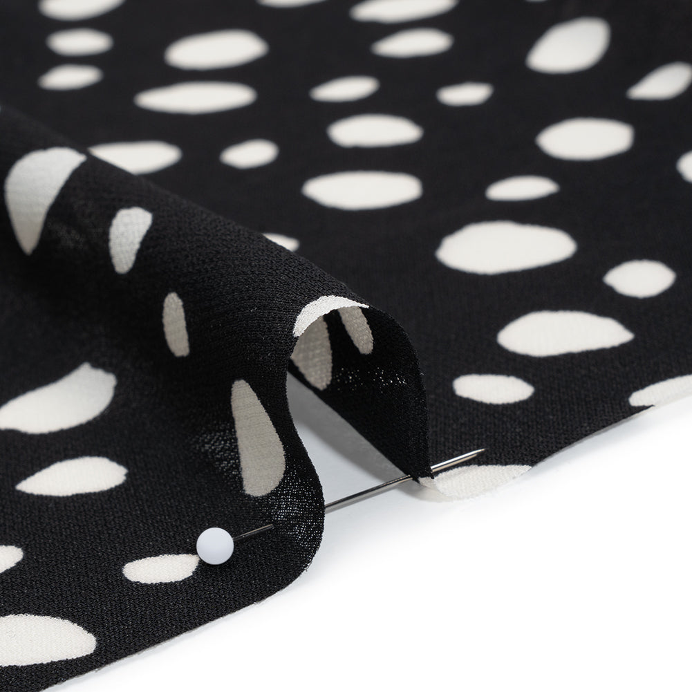 Viscose Georgette Print - Midnight Black and Soft White Uneven Speckled Spots - Designer Deadstock - Detail