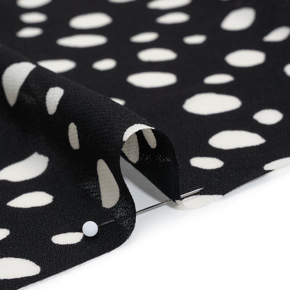 Viscose Georgette Print - Midnight Black and Soft White Uneven Speckled Spots - Designer Deadstock