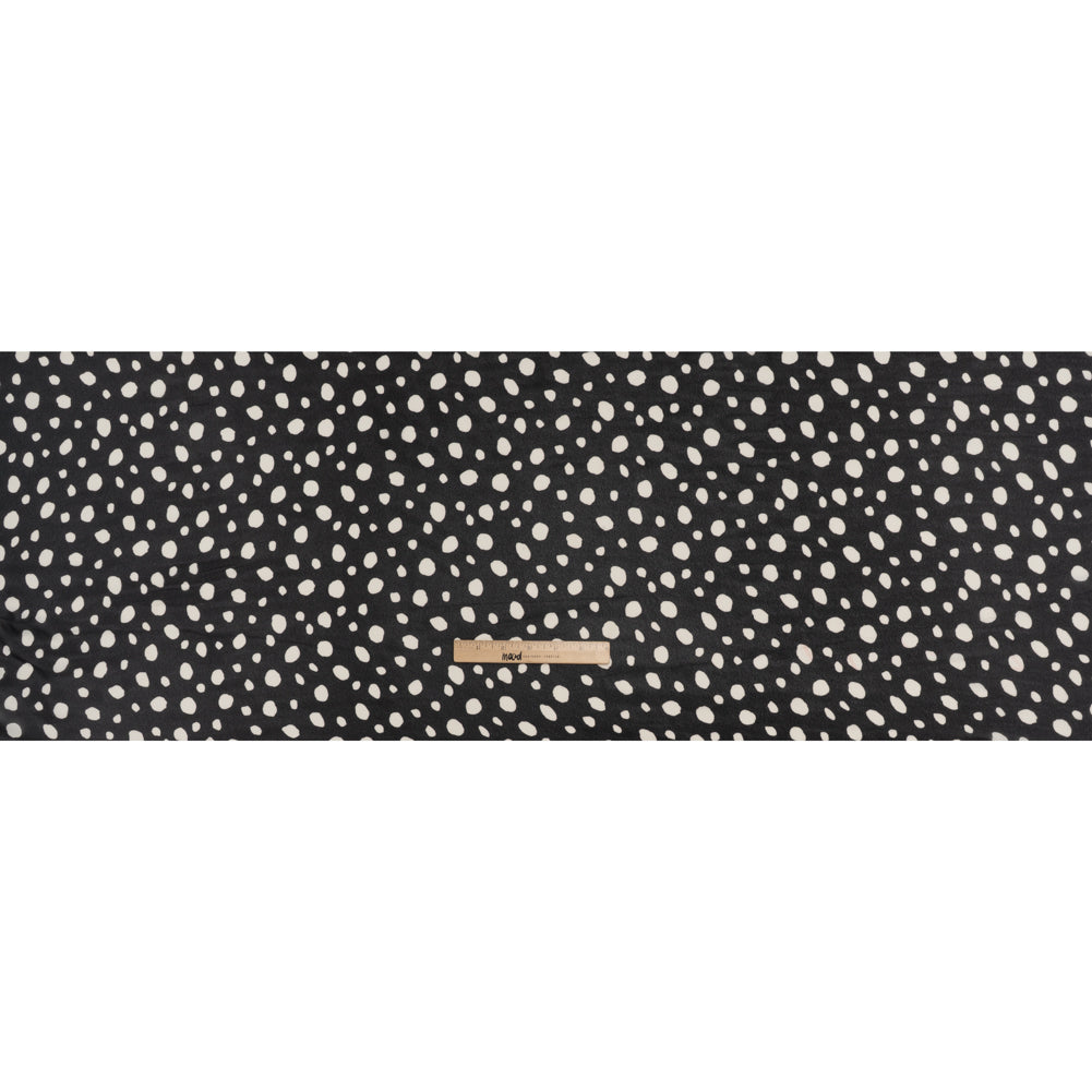 Viscose Georgette Print - Midnight Black and Soft White Uneven Speckled Spots - Designer Deadstock - Full