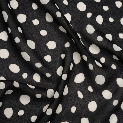 Viscose Georgette Print - Midnight Black and Soft White Uneven Speckled Spots - Designer Deadstock