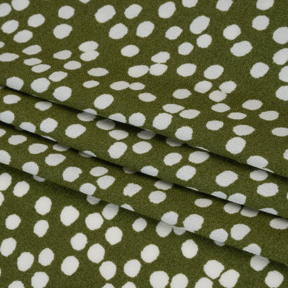 Sustainable Viscose Crepe Print - Moss Green and White Abstract Polka Dots - Designer Deadstock