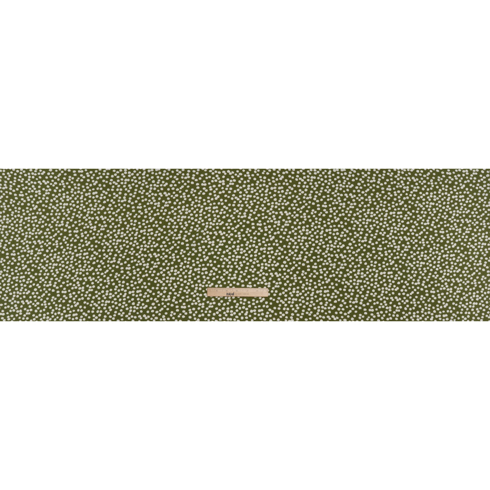 Sustainable Viscose Crepe Print - Moss Green and White Abstract Polka Dots - Designer Deadstock - Full