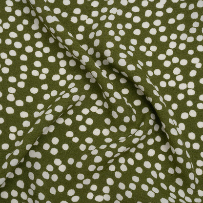 Sustainable Viscose Crepe Print - Moss Green and White Abstract Polka Dots - Designer Deadstock