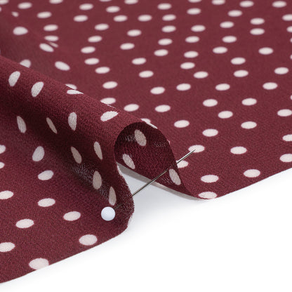 Viscose Georgette Print - Burgundy Red and Off White Scattered Polka Dots - Designer Deadstock