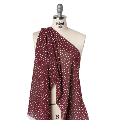 Viscose Georgette Print - Burgundy Red and Off White Scattered Polka Dots - Designer Deadstock