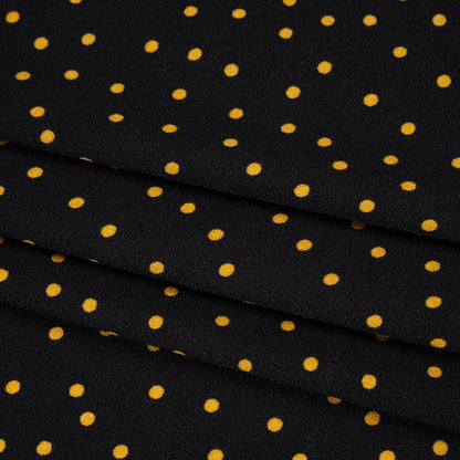 Sustainable Viscose Crepe Print - Soft Pumpkin Orange and Black Polka Dots - Designer Deadstock