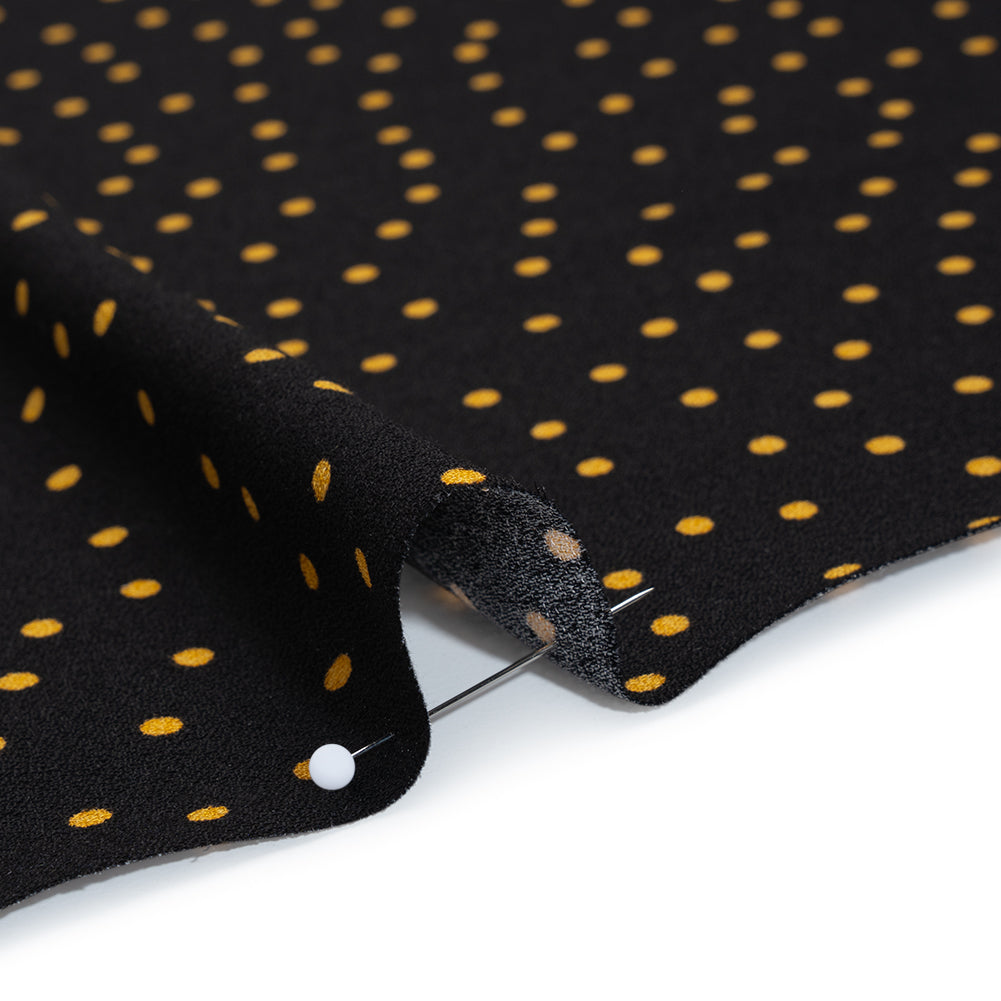 Sustainable Viscose Crepe Print - Soft Pumpkin Orange and Black Polka Dots - Designer Deadstock - Detail