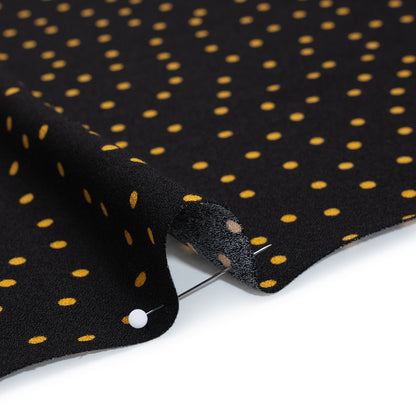 Sustainable Viscose Crepe Print - Soft Pumpkin Orange and Black Polka Dots - Designer Deadstock