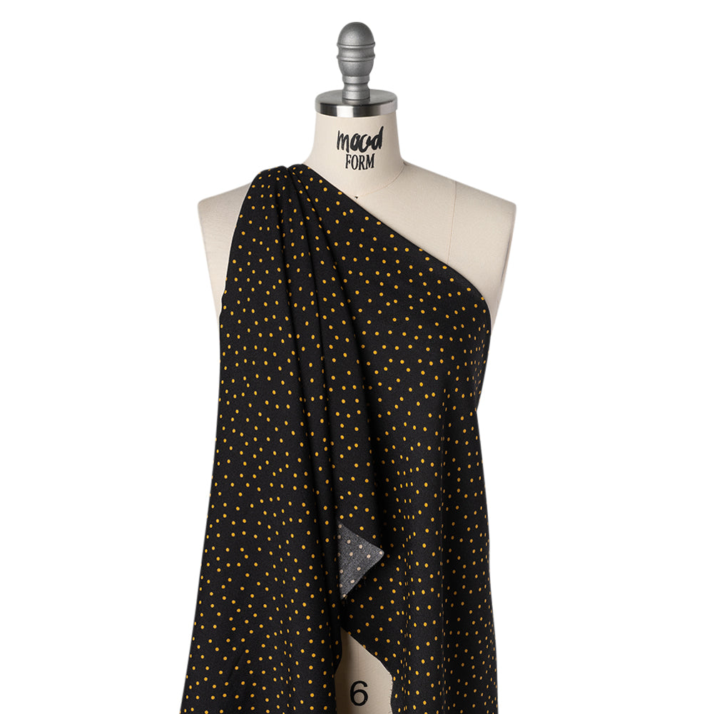 Sustainable Viscose Crepe Print - Soft Pumpkin Orange and Black Polka Dots - Designer Deadstock - Drape