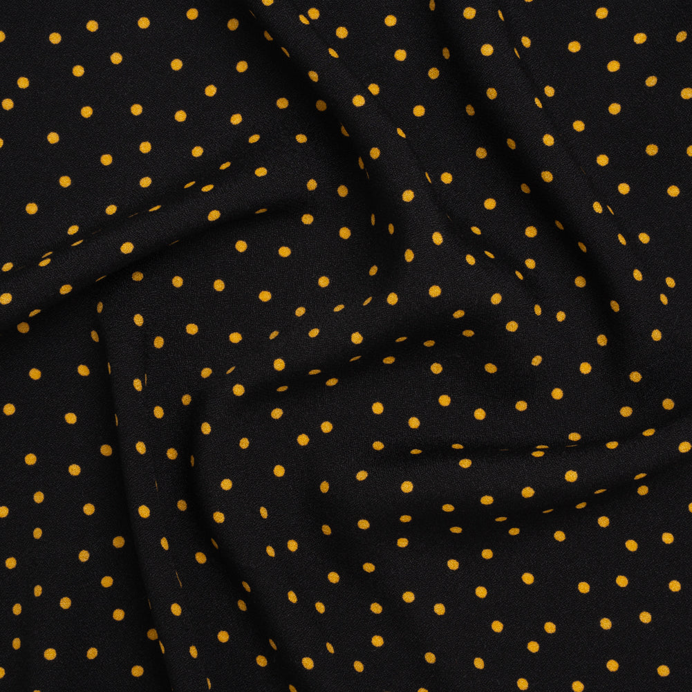 Sustainable Viscose Crepe Print - Soft Pumpkin Orange and Black Polka Dots - Designer Deadstock
