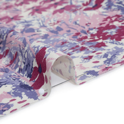 Sustainable Viscose Crepe Print - Blush Pink, Burgundy Red and Lilac Purple Painterly Abstract Floral - Designer Deadstock