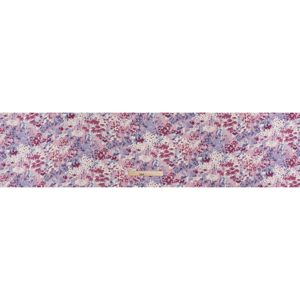 Sustainable Viscose Crepe Print - Blush Pink, Burgundy Red and Lilac Purple Painterly Abstract Floral - Designer Deadstock - Full