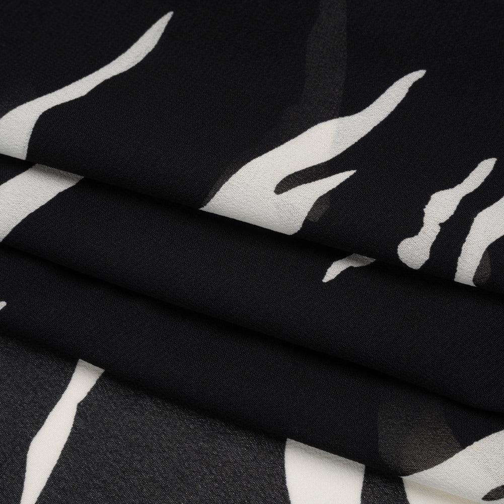 Viscose Georgette Print by The Reformation - Black and Off White Abstract Zebra Stripes - Deadstock - Folded