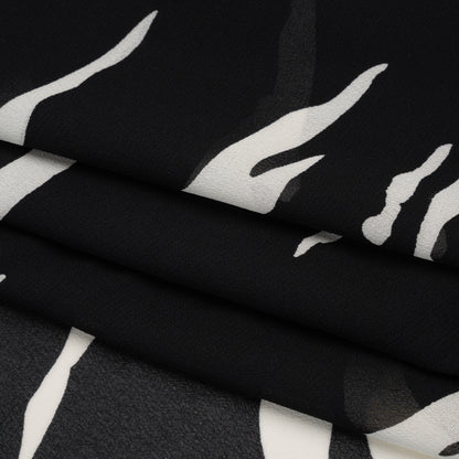 Viscose Georgette Print by The Reformation - Black and Off White Abstract Zebra Stripes - Deadstock