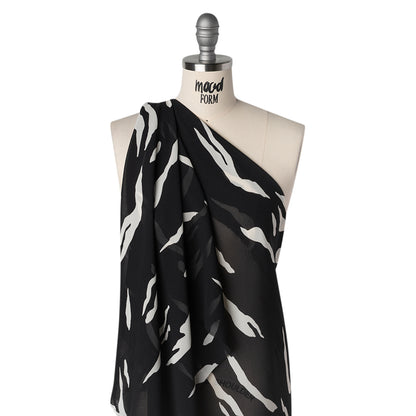 Viscose Georgette Print by The Reformation - Black and Off White Abstract Zebra Stripes - Deadstock