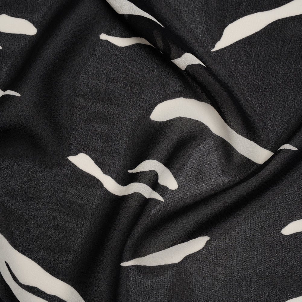Viscose Georgette Print by The Reformation - Black and Off White Abstract Zebra Stripes - Deadstock