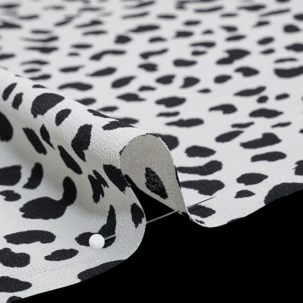 Viscose Georgette Print by The Reformation - Black and Off White Painterly Cheetah Spots - Deadstock - Detail