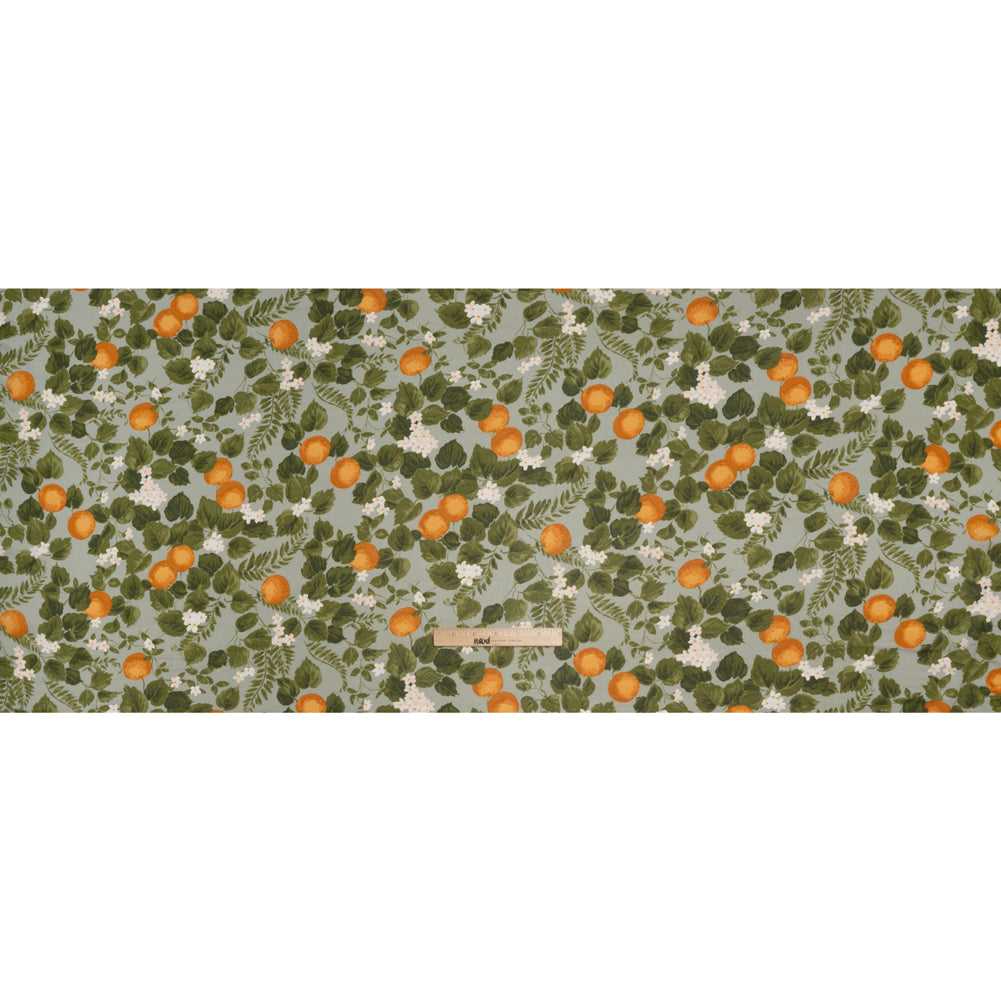 Viscose Georgette Print - Dark Orange, Sage Green and White Floral and Oranges - Designer Deadstock - Full