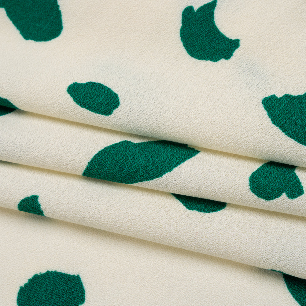 Sustainable Viscose Crepe Print - Emerald Green and Cream Brushstrokes - Designer Deadstock - Folded
