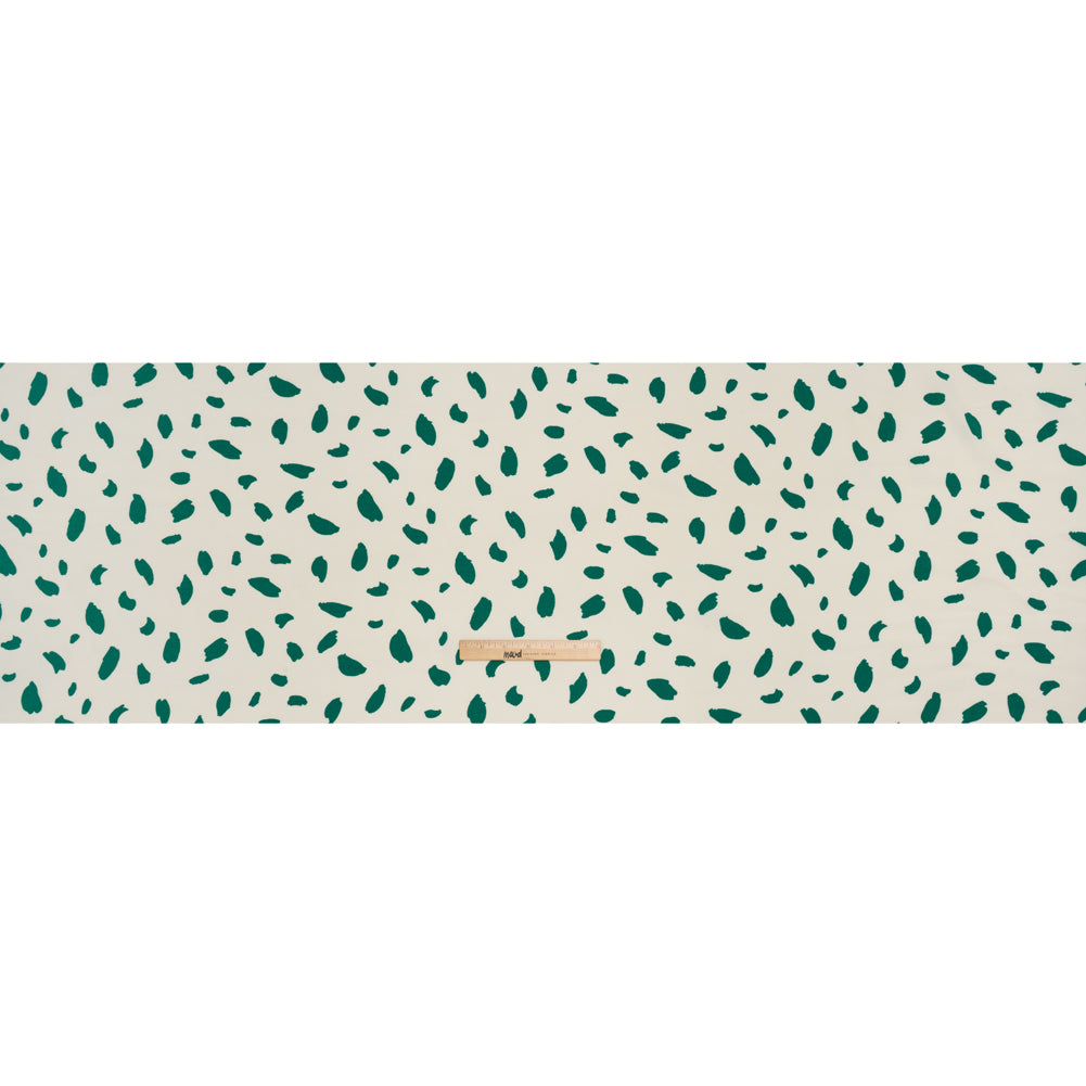 Sustainable Viscose Crepe Print - Emerald Green and Cream Brushstrokes - Designer Deadstock - Full