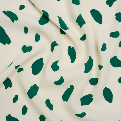 Sustainable Viscose Crepe Print - Emerald Green and Cream Brushstrokes - Designer Deadstock