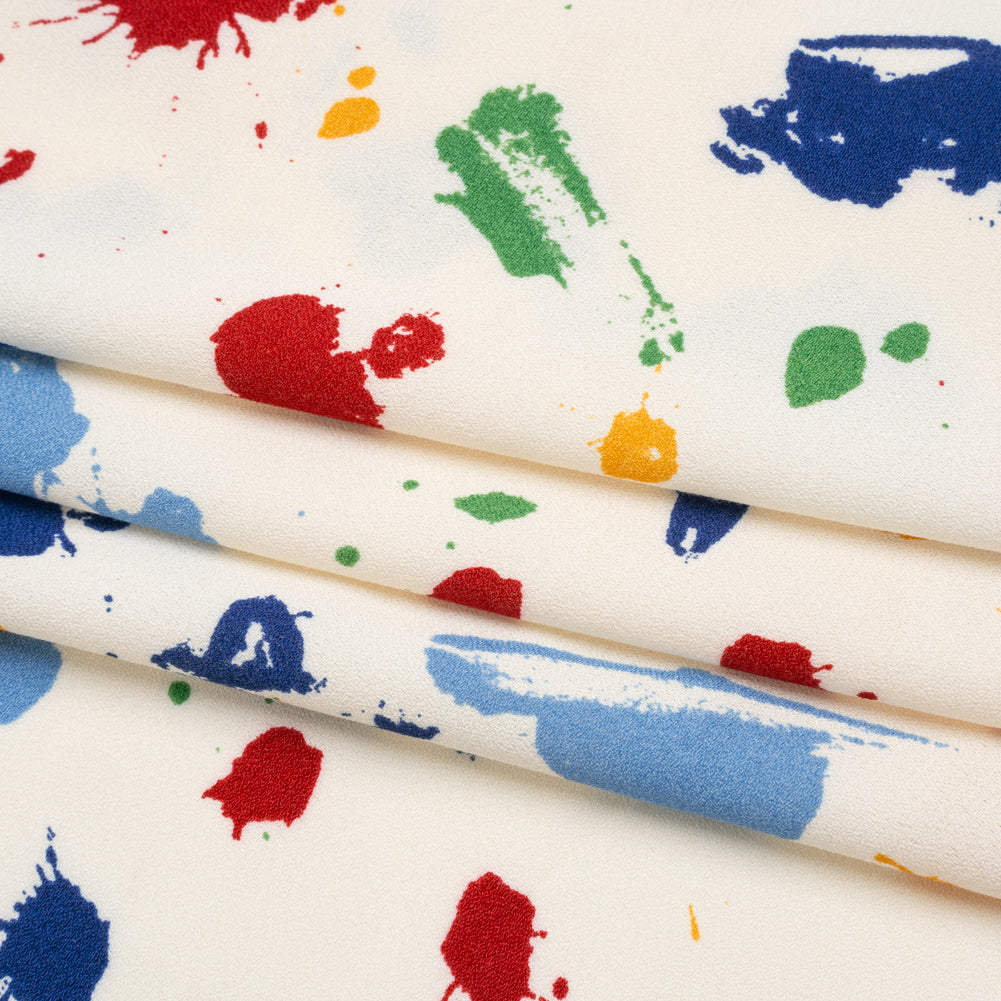 Sustainable Viscose Crepe Print - Golden Yellow, Navy and Red Splattered Paint - Designer Deadstock - Folded