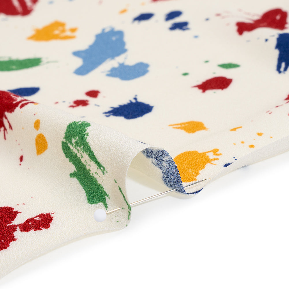 Sustainable Viscose Crepe Print - Golden Yellow, Navy and Red Splattered Paint - Designer Deadstock - Detail
