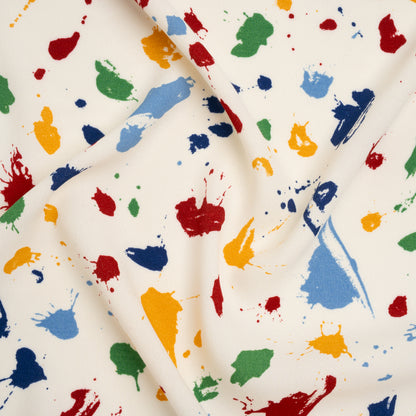Sustainable Viscose Crepe Print - Golden Yellow, Navy and Red Splattered Paint - Designer Deadstock