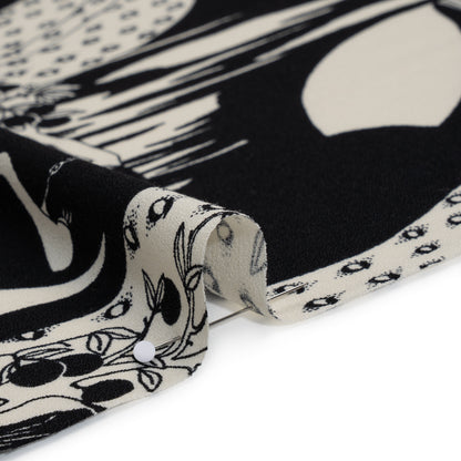 Sustainable Viscose Crepe Print - Black and White Greek Goddess Illustration - Designer Deadstock
