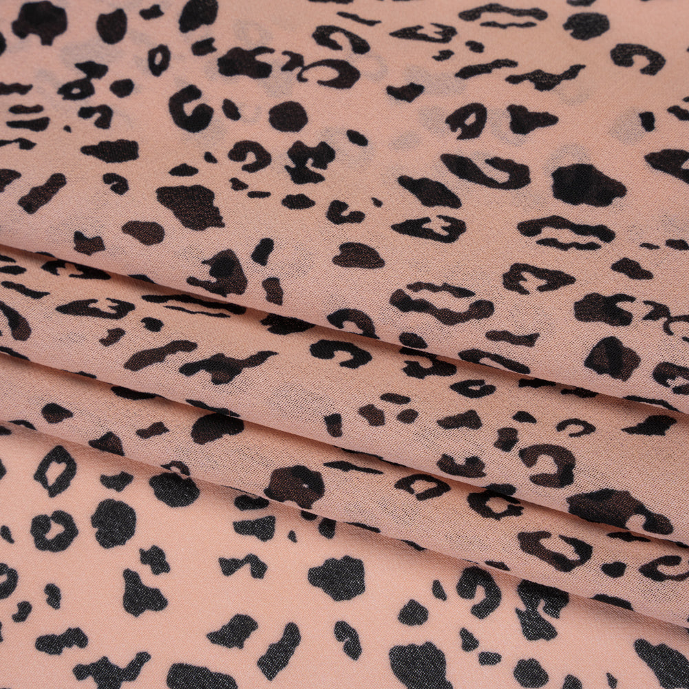 Viscose Georgette Print by The Reformation - Apricot Pink and Black Leopard Spots - Deadstock - Folded