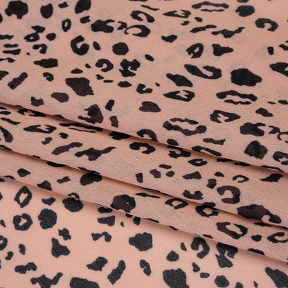 Viscose Georgette Print by The Reformation - Apricot Pink and Black Leopard Spots - Deadstock