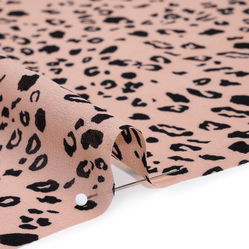Viscose Georgette Print by The Reformation - Apricot Pink and Black Leopard Spots - Deadstock - Detail