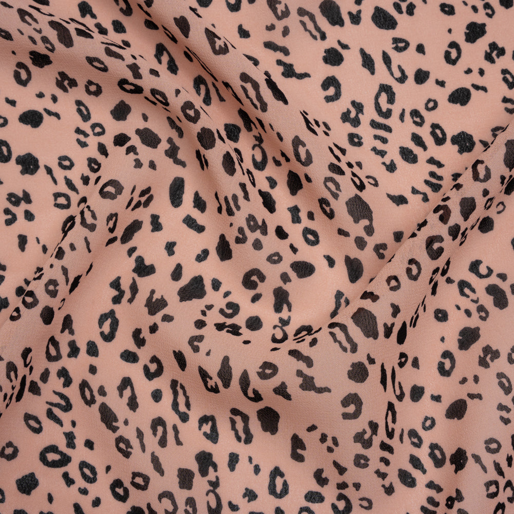 Viscose Georgette Print by The Reformation - Apricot Pink and Black Leopard Spots - Deadstock