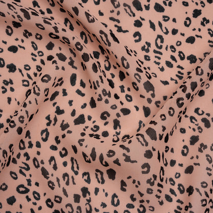 Viscose Georgette Print by The Reformation - Apricot Pink and Black Leopard Spots - Deadstock