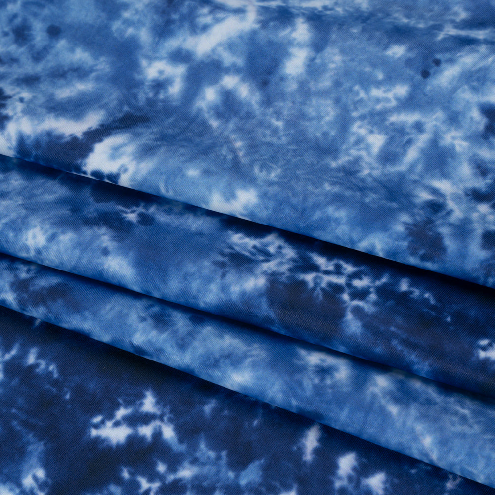 Stretch Econyl Nylon Jersey Print by The Reformation - Deep Sea Blue Tie Dye - Deadstock - Folded
