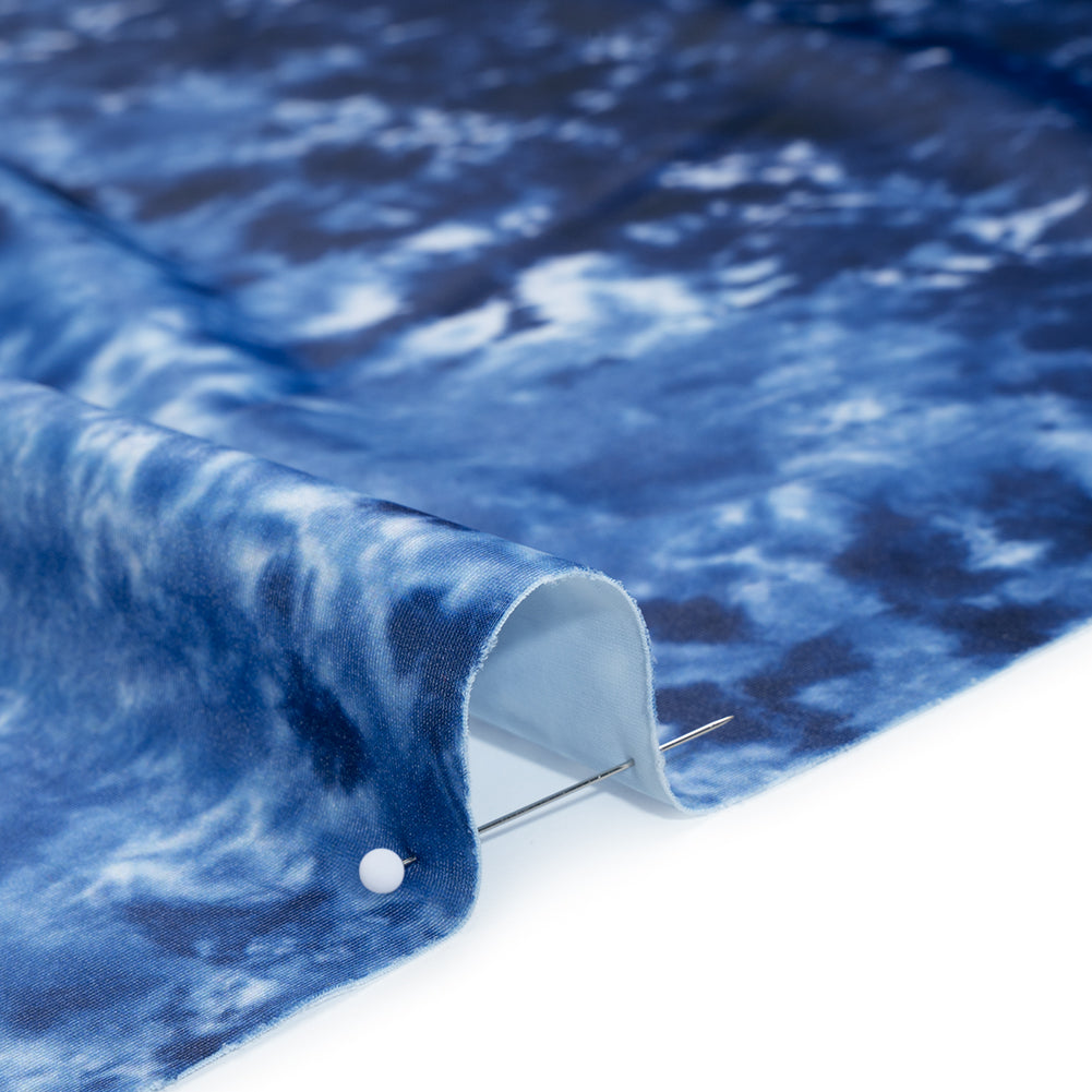 Stretch Econyl Nylon Jersey Print by The Reformation - Deep Sea Blue Tie Dye - Deadstock - Detail