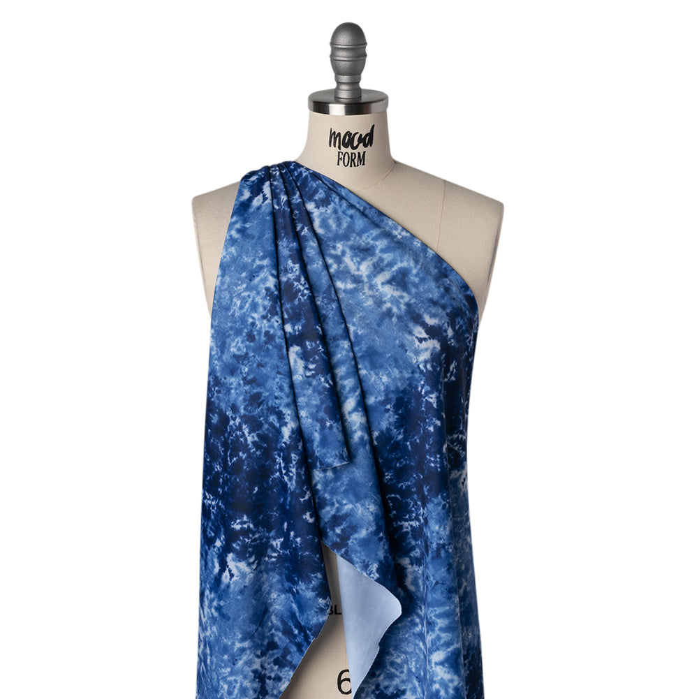 Stretch Econyl Nylon Jersey Print by The Reformation - Deep Sea Blue Tie Dye - Deadstock - Drape