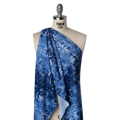Stretch Econyl Nylon Jersey Print by The Reformation - Deep Sea Blue Tie Dye - Deadstock