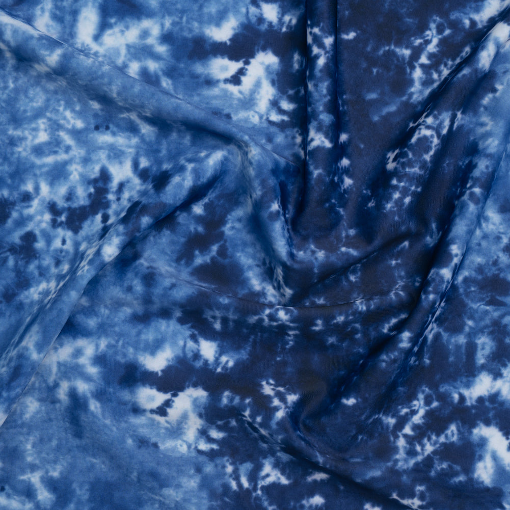 Stretch Econyl Nylon Jersey Print by The Reformation - Deep Sea Blue Tie Dye - Deadstock
